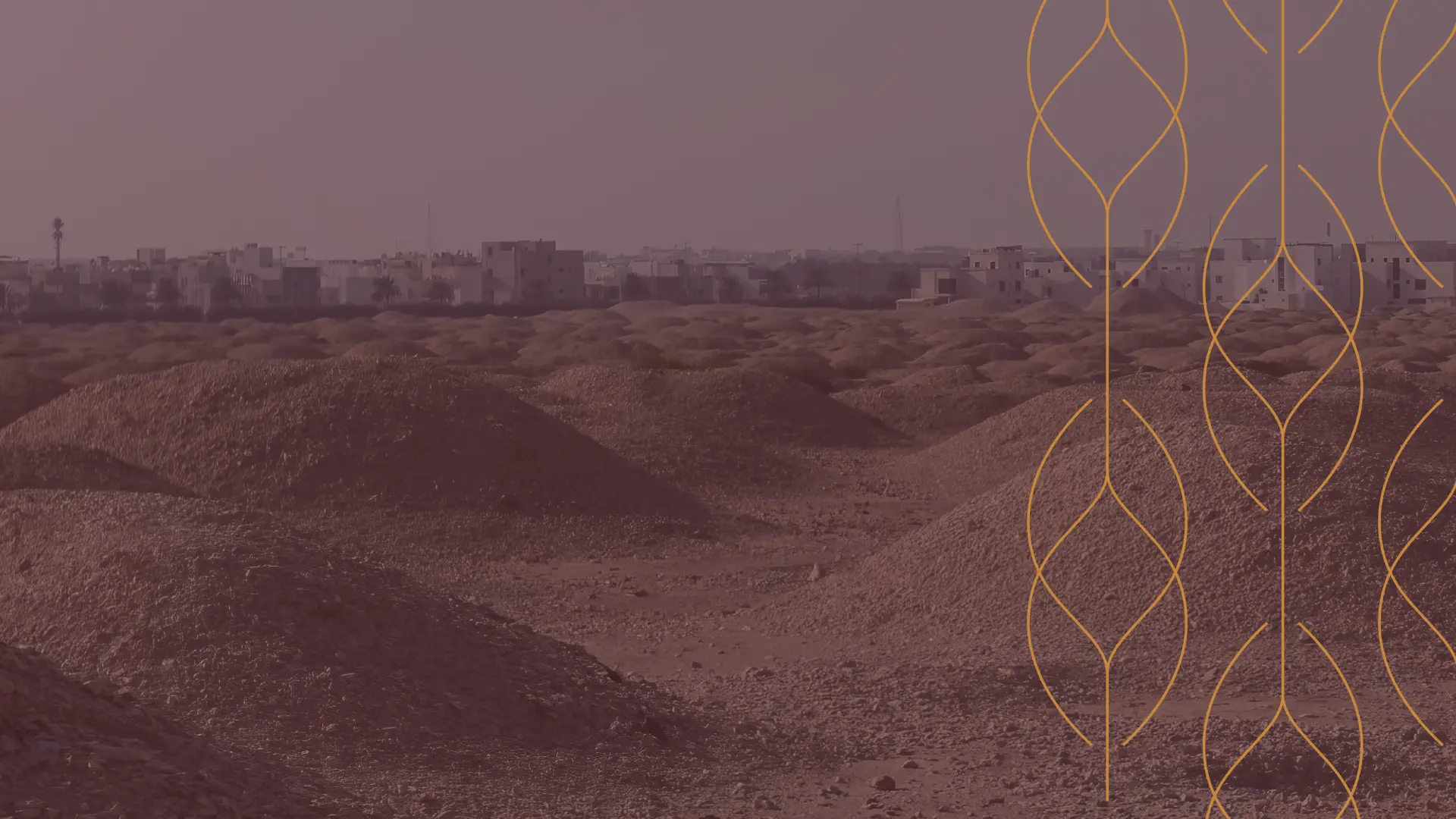 تلال مدافن عالي الأثرية وتظهر بيوت المدينة في الأفق